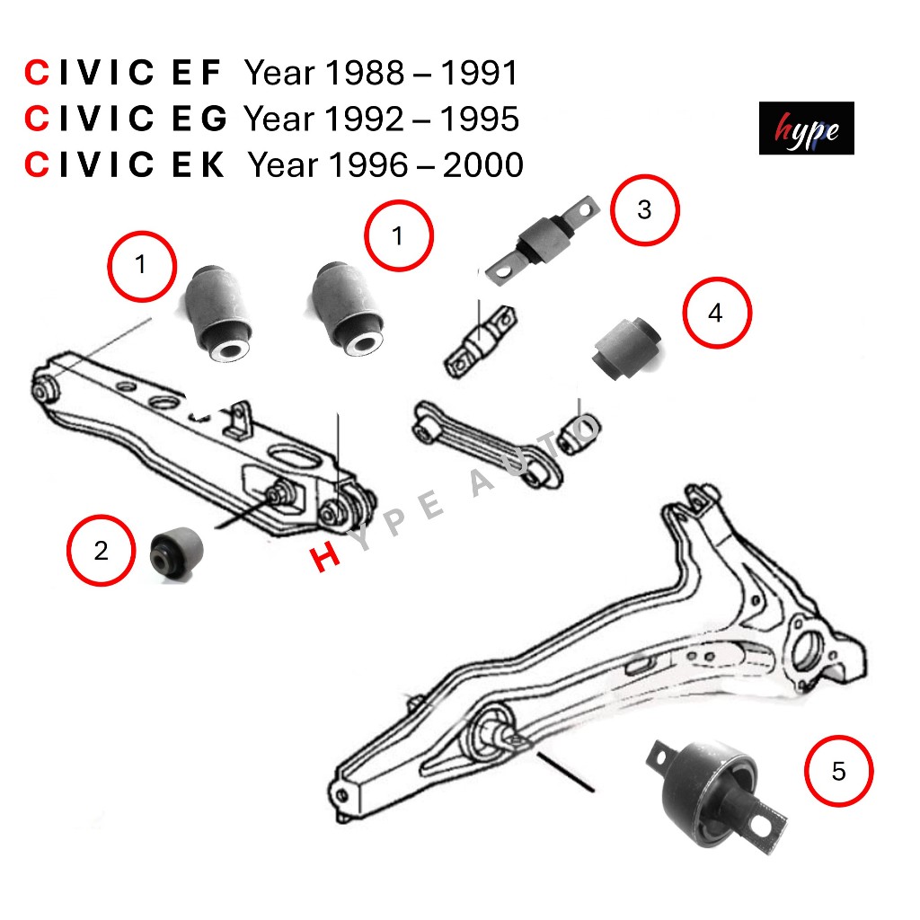 บูชคานหลัง บูชอาร์มหลัง ซีวิค CIVIC EF / EG / EK ปี 1988 – 2000 ( 12 ชิ้น) ราคา ถูกที่สุด ดีลบีเคเค แกลเลอรีภาพที่ 2