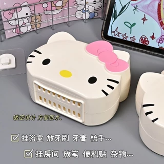 กล่องเก็บติดผนัง Hello Kitty ทักซัป,กล่องเก็บเครื่องสําอางการ์ตูนพลาสติก,น่ารักหมัดฟรี เคที ชั้นวางของติดผนังน่ารัก/0042