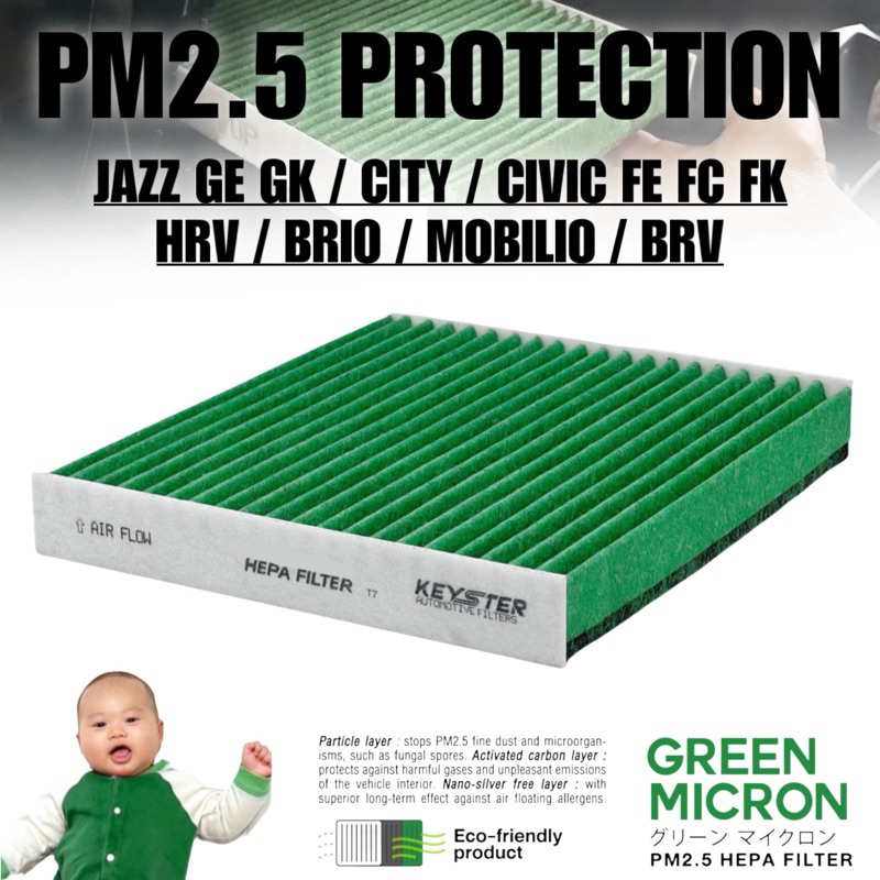 KEY-STER GREEN MICRON [G-TGO] กรองแอร์ JAZZ / CITY / HRV / BRIO / CIVIC FC FK FE  กรองฝุ่น PM2.5 ได้จริง ! ลมแอร์ออกปกติ