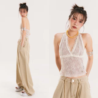 (พร้อมส่ง)Bemingtop913(S-XL)-Moonlight Lace Top – ซีทรูลูกไม้ สายฝอแต่ละมุนมาก!