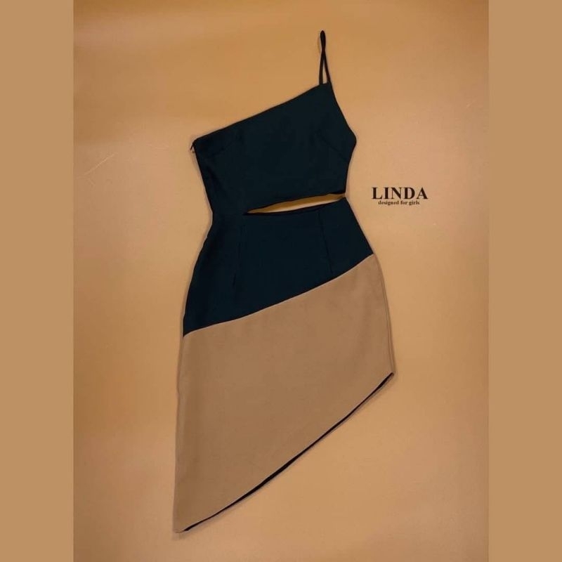 เดรสป้าย linda เดรสทูโทน เดรสออกงาน งานตามหา