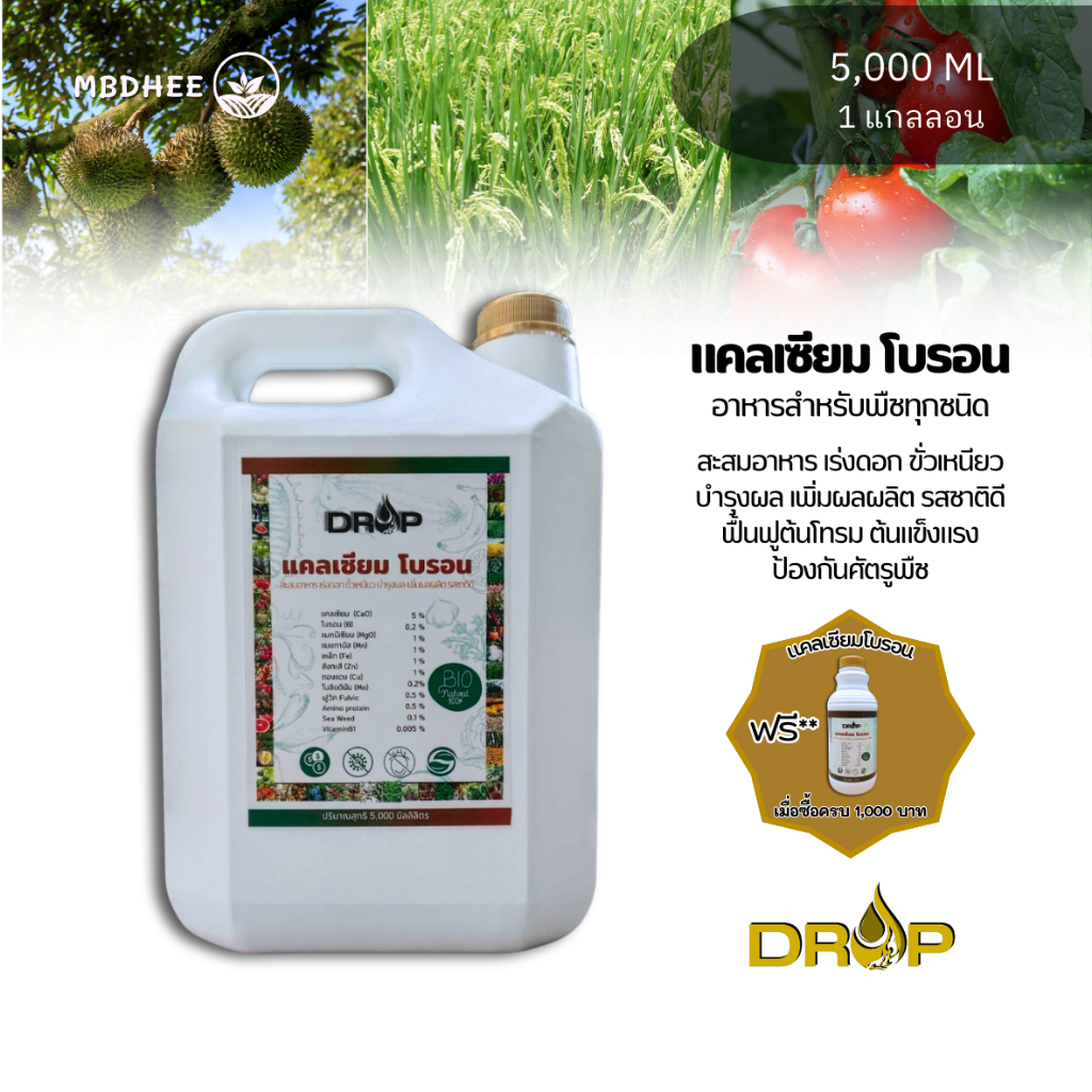แคลเซียมโบรอน ขนาด 5 ลิตร เปิดตาดอก เร่งดอก ดอกดก เพิ่มการติดผล ขั้วเหนียว ขยายผล ผลดก เพิ่มรสชาติ
