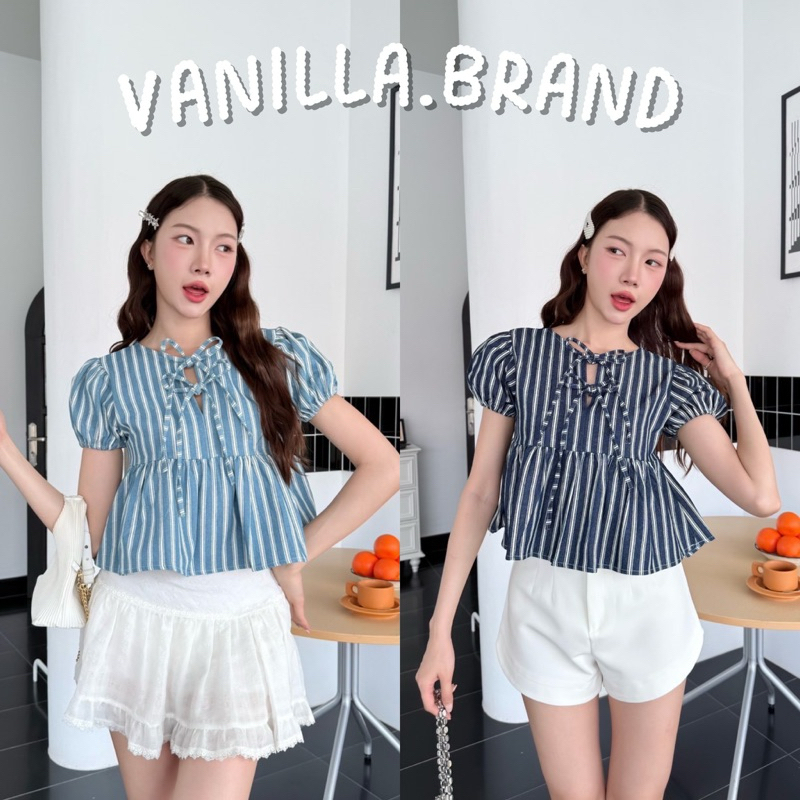 เสื้อแขนตุ๊กตา ผูกโบว์สองชั้นช่วงคอ -kn / VB0506