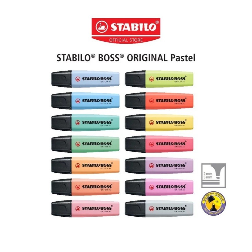 STABILO Boss Original Pastel ปากกาไฮไลท์สีพาสเทล ปากกาเน้นข้อความ แพ็ค 15 สี (พาสเทล)