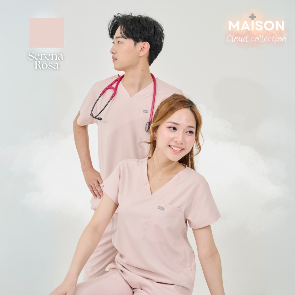 ชุดสครับ พร้อมปักชื่อ Maison Scrubs สี Serena Rosa - Cloud