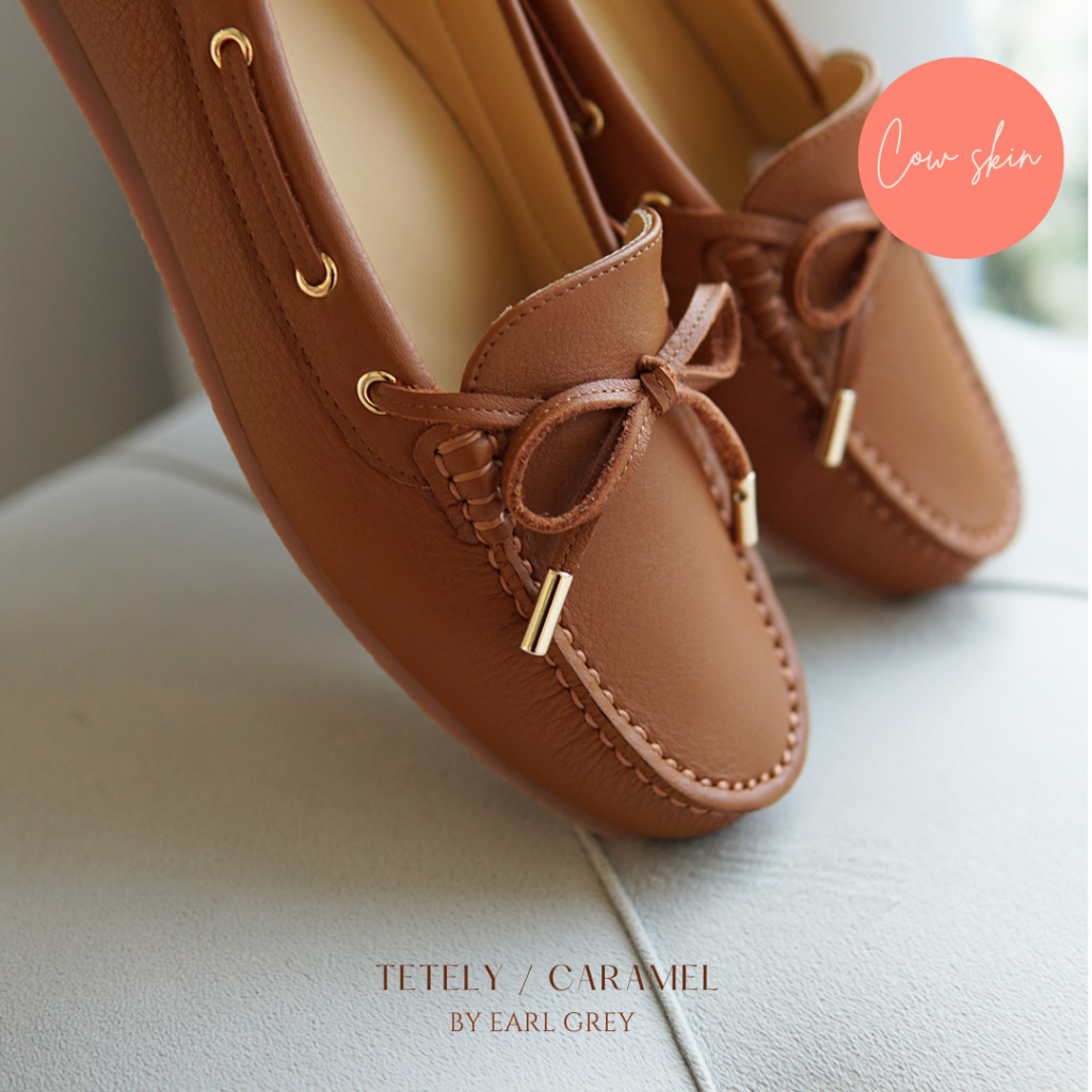 EARL GREY รองเท้าหนังแท้ หนังนิ่ม พื้นนุ่ม มีซัพพอร์ต รุ่น Tetley series in Caramel