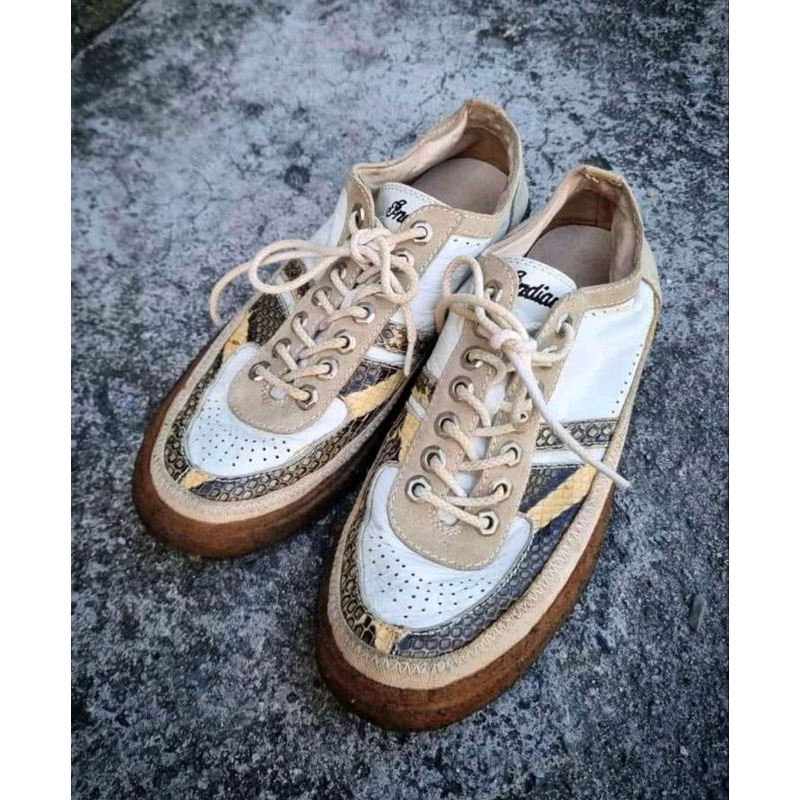 ส่งต่อ รองเท้าIndian Motorcycle leather shoe แบรนด์รถ indian หนังแท้ตัดลายหนังงู พื้นเต็ม