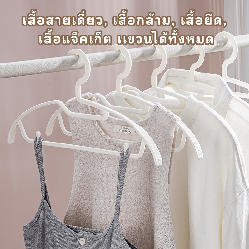 miyoco ไม้แขวนเสื้อ 10/20/30 แพ็ค สีขาว/ครีม มินิมอล กันลื่น พลาสติกหนา แบบหัวไหล่กว้าง ไม่ทิ้งรอย สำหรับบ้าน