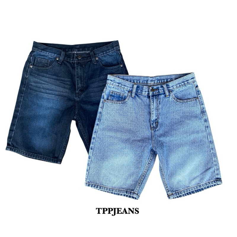 TPPJEANS Classic Men Shorts ขาสั้นยีนส์สีฟอก ทรงกระบอกสวย เอว 27“-38”