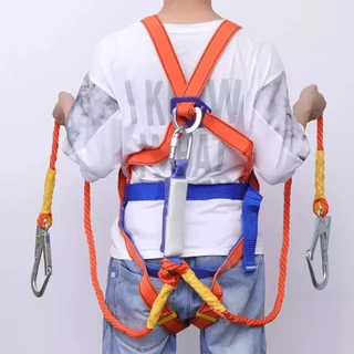 HXสายเซฟตี้ เข็มขัดนิรภัยแบบเต็มตัว safety beltแข็ง ทนทาน ตะขอโลหะเพื่อความปลอดภัย ทำงานที่สูง1200kg ตะขอคู่ หนาและหยาบข