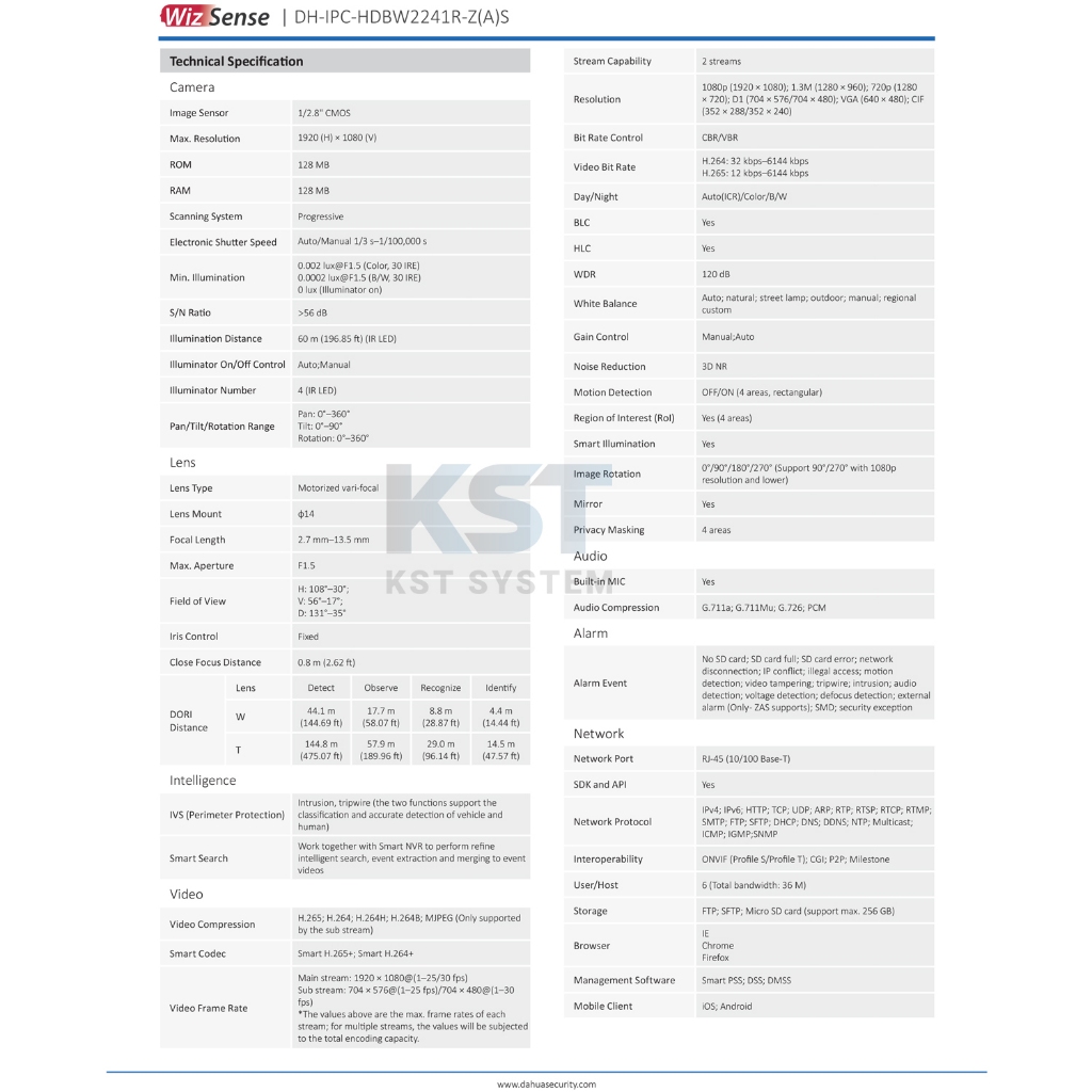IPC-HFW2241T-ZAS (มอเตอร์ไฟฟ้า) กล้องวงจรปิด Dahua WizSense IPC 2MP PoE