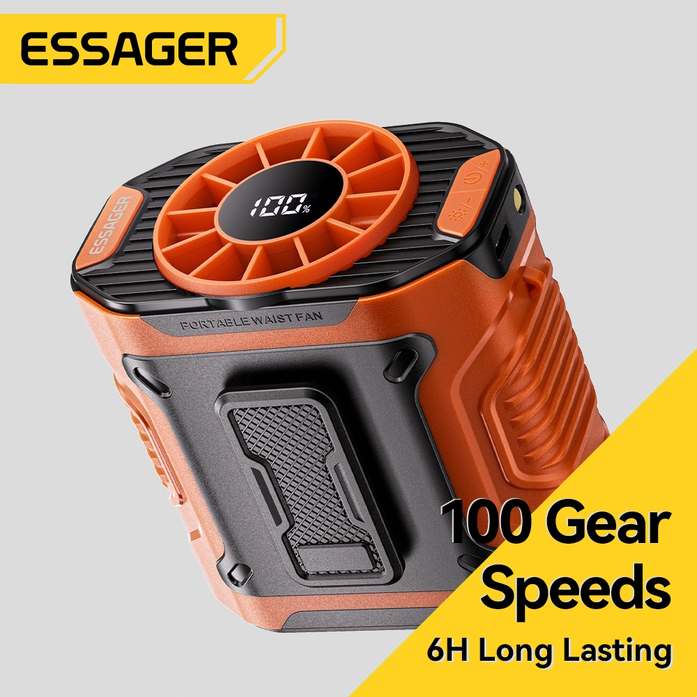 Essager พัดลมความเร็วสูง พัดลมติดเอว 100 สปีด อายุการใช้งานแบตเตอรี่ 6 ชั่วโมง