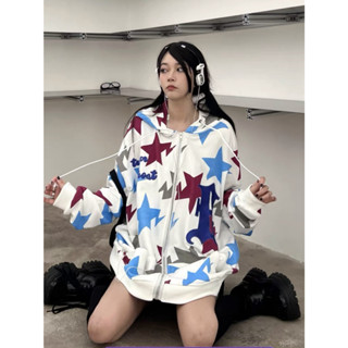 เสื้อคาร์ดิแกนทรงหลวมมีฮู้ดแบบสีตัดกัน เสื้อแจ็คเก็ตคู่รักลา…