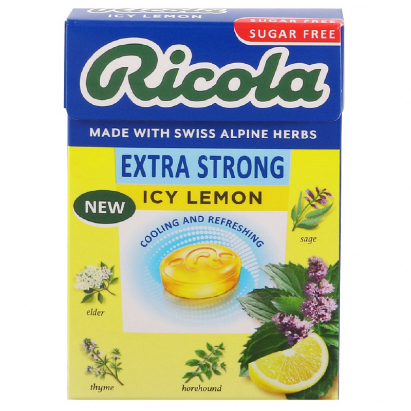 ริโคลา ลูกอมชูการ์ฟรีไอซี่เลมอน 15/40 กรัม RICOLA SUGAR FREE CANDY ICY LEMON FLAVOR