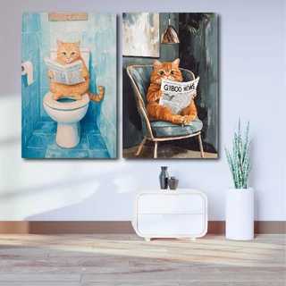 Cat in Toilet--ภาพแขวนผนัง ภาพพิมพ์แคนวาส พร้อมกรอบลอย [พร้อมส่ง]