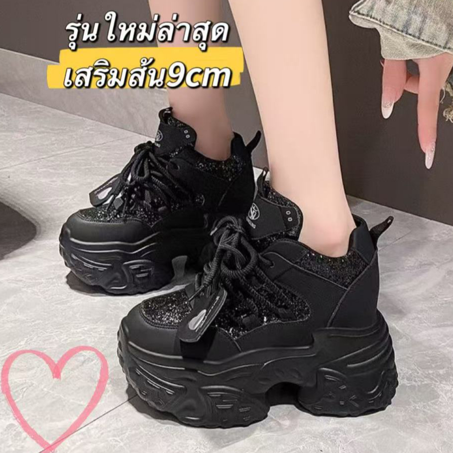 New!!{รุ่นใหม่มาแรง ส้นหนาถึง8cm} รองเท้าผ้าใบผู้หญิง  แฟชั่น เบา ใส่สบาย ทรงงามมาก รองเท้าลำลอง ดีไซน์โดดเด่น A761