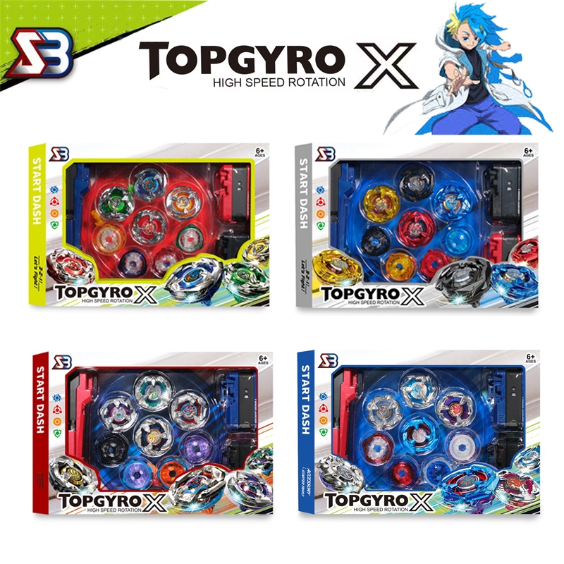 TOPGYRO X ชุดเบย์เบลดไฟท์เตอร์สำหรับผู้เริ่มต้น 4 ชิ้น พร้อมสนามประลอง เชือก และเครื่องยิง