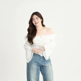 (5สี 3ไซส์) VENUS TOP เสื้อปาดไหล่ผูกอกแขนบาน รุ่นT90 - Mesave