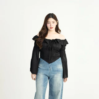 (5สี 3ไซส์) VENUS TOP เสื้อปาดไหล่ผูกอกแขนบาน รุ่นT90 - Mesave