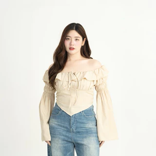 (5สี 3ไซส์) VENUS TOP เสื้อปาดไหล่ผูกอกแขนบาน รุ่นT90 - Mesave