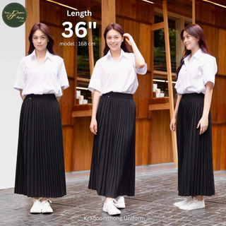 กระโปรงนักศึกษา กระโปรงพลีท❗️มีกระเป๋า❗️จีบเล็ก (ความยาว 16"-40") | กระดุมทอง ชุดนักศึกษา