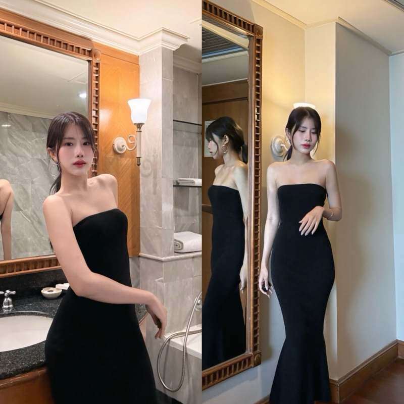 KANYA – Strapless Dress[7009] เดรสไหมพรมเกาะอก ทรงหางปลา  (5M-5O) / (13F-13H)