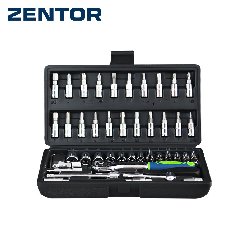 Zentor ชุดลูกบล็อก ลูกบ๊อกซ์ 46in1 ชิ้น พร้อมไขควง วัสดุเงา โครเมียม คุณภาพสูง Socket Wrench Set