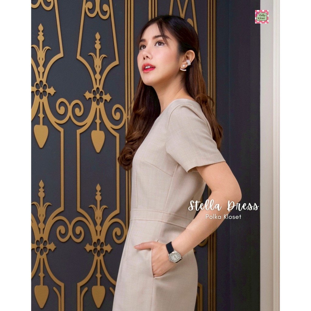 Stella Dress เดรสตัดต่อแถบเอว เก็บทรงสวยม๊ากกก  ผ้าญี่ปุ่นทอลายในตัว นิ่มสบาย ซับใน กระเป๋าข้าง ซิปหลัง สวยหรูเลอค่า ราคา ถูกที่สุด ดีลบีเคเค แกลเลอรีภาพที่ 2