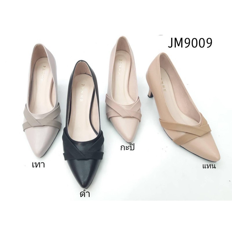 (งานกล่อง) PENNE JM9009 รองเท้าคัชชูหัวแหลม สูง 2.5 นิ้ว  ดีเทลแต่งคาดสีทูโทน สวยชิค มินิมอลสุดๆค่า