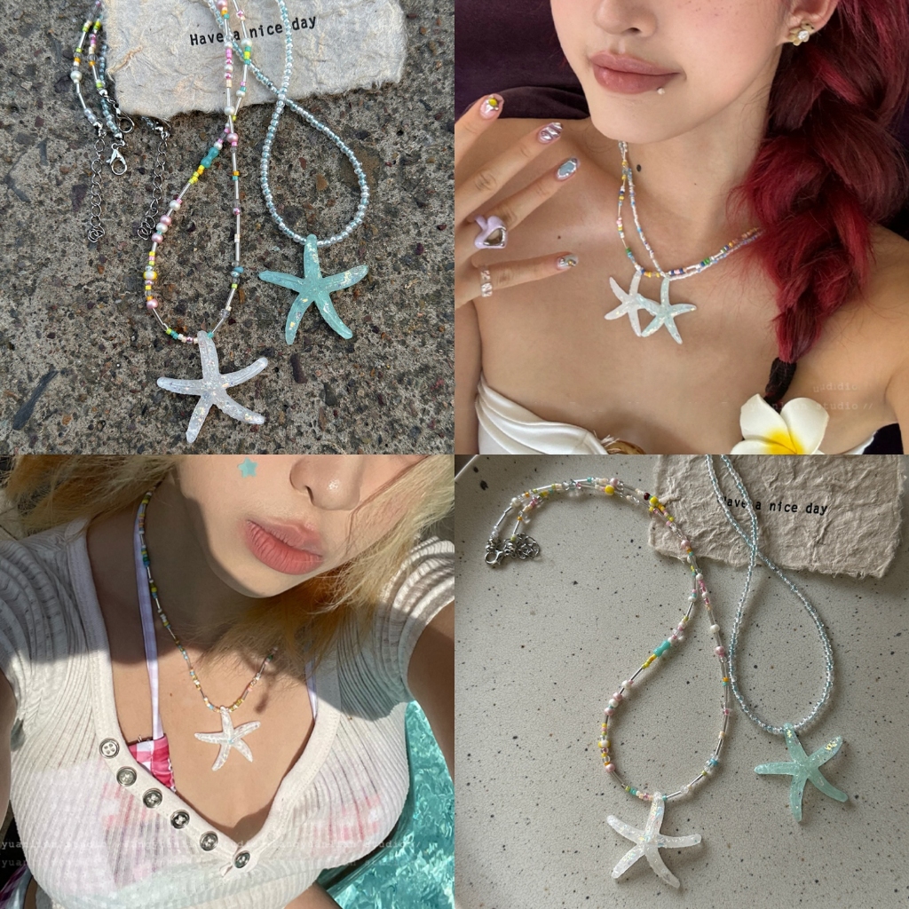 RibbonIsland🏝️สร้อยคอ สร้อยคอy2k ปลาดาว🌟 สไตล์โบฮีเมียน แฮนด์เมด หลากสี dopamine ใส่ไปทะเล🏖️ ส่งเร็ว