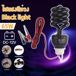 หลอดไฟแบล็คไลท์ DC 12V คีบแบตเตอรี่ หลอดไฟล่อแมลง ไฟแสงสีม่ว…