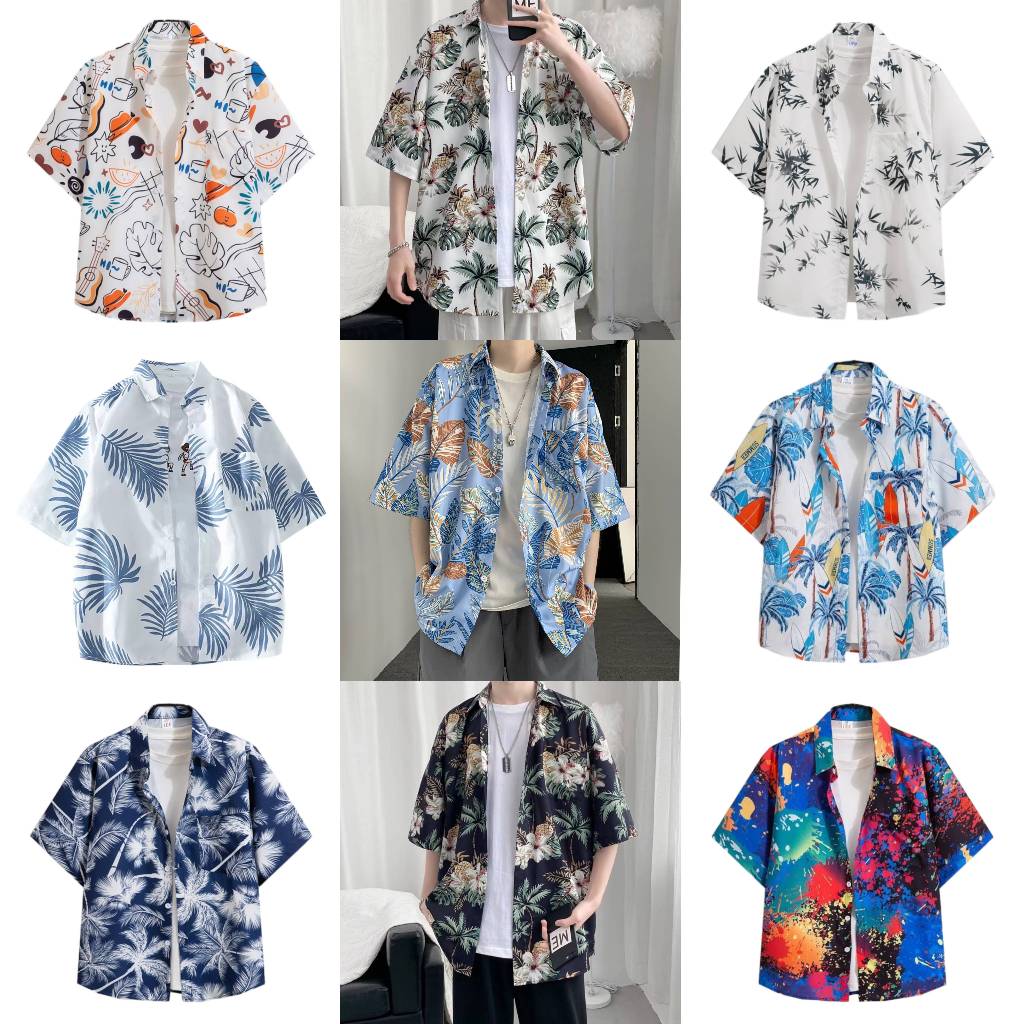 เสื้อฮาวาย2024 เสื้อลายดอกสไตล์เกาหลี ใส่ได้ทั้งชายและหญิง