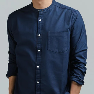 era-won เสื้อเชิ้ต ทรงปกติ Oxford Shirt แขนยาว คอจีน สี Navy