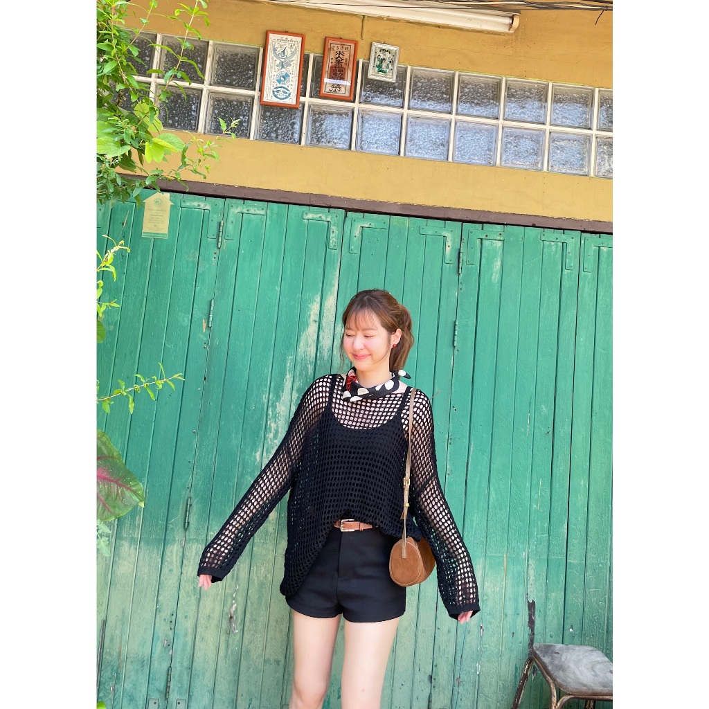 Dressupcorner Crochet Mesh Sweater DCN01254 เสื้อดำ