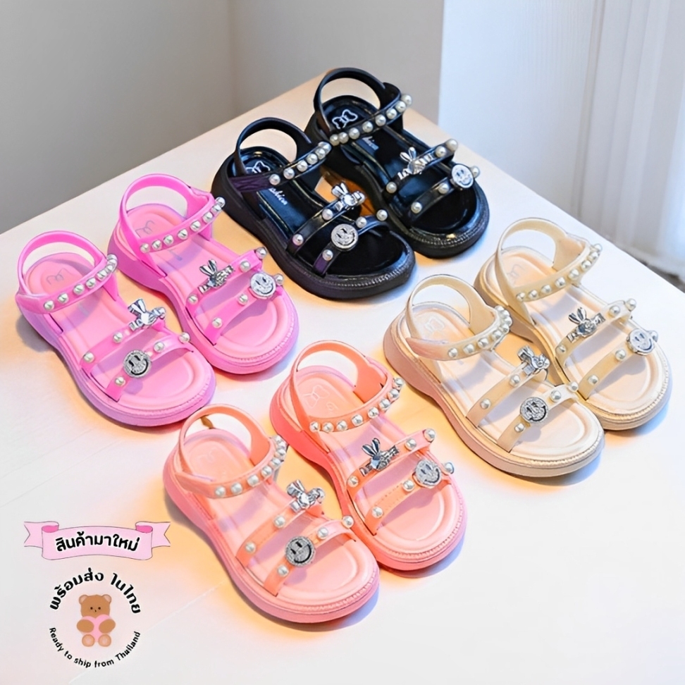 รองเท้ารัดส้นเด็กผู้หญิง แต่งกลิตเตอร์น่ารัก แบบสายรัดตีนตุ๊กแก พื้นด้านในนุ่ม พร้อมส่งในไทย