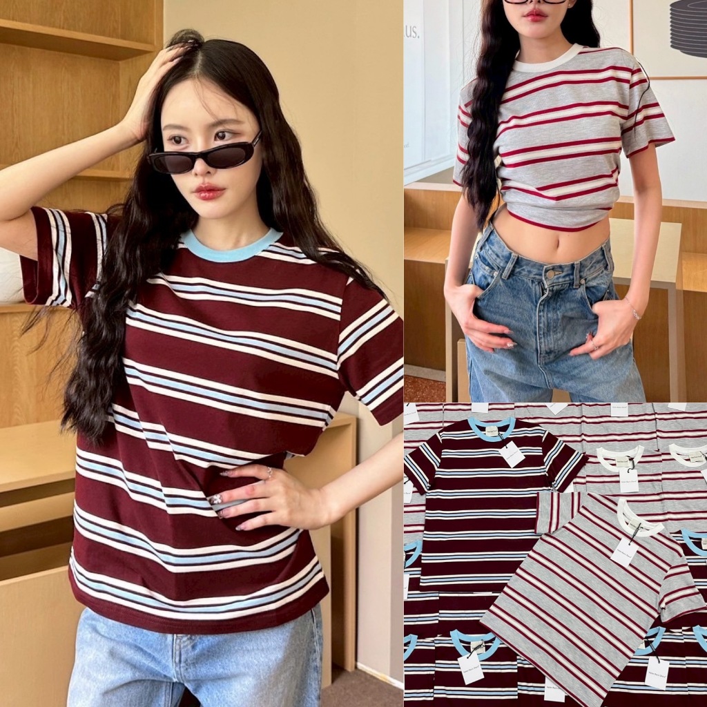 VL Stripe Over size T-Shirt” เสื้อยืดคอกลมแขนสั้น ลายทาง น่ารักเกาหลีมาก เนื้อผ้านุ่มใส่สบาย