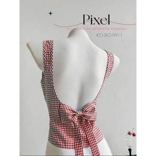 รุ่น Pixel ❤️ เสื้อแขนกุด เว้าหลัง มีโบว์ใหญ่ข้างหลัง ผ้าลาย…