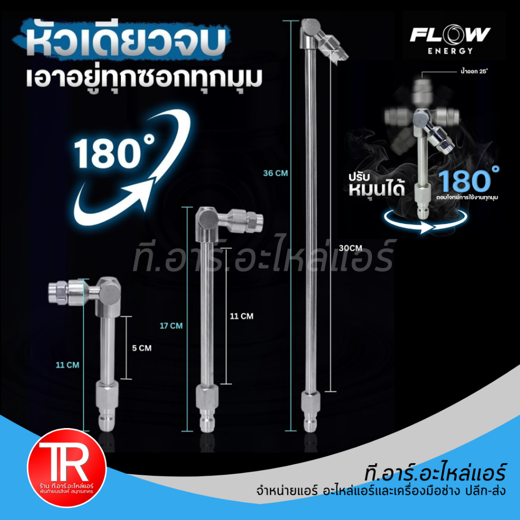 Flow หัวฉีดล้างแอร์แบบสวิง (Swing Nozzle) สแตนเลสแท้ หมุนปรับได้ 180° การพ่นน้ำ 25°