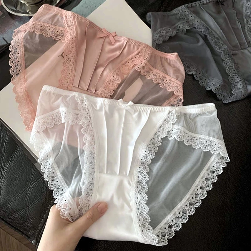 Cherry👙กางเกงในผู้หญิงลูกไม้เซ็กซี่ เป้าสองชั้นระบายอากาศ ผ้าซีทรูโปร่งใส นุ่มสบาย ไม่ร้อน ขนาด M-L