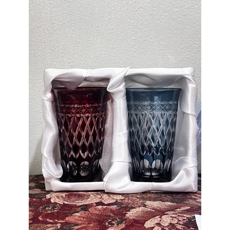 EDo kiriko cut Glass Blue  Shanhaigarasu Shanghai glass  Kano Shiki  แก้วน้ำ