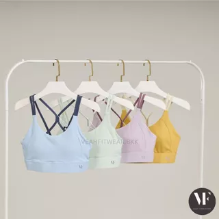 VF-Laila Bra: Sportbra (สปอร์ตบรา) บรา ชุดออกกำลังกาย โยคะ พิลาทิส แต่งสายคู่สีทูโทน บราเย็บติด
