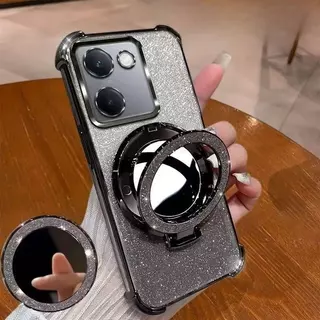 เคสขอบสี กากเพชร สำหรับ Vivo Y03 Y03T Y28S Y18 Y28 4Gกระจก แต่งหน้า ตั้งได้ กันกระแทก