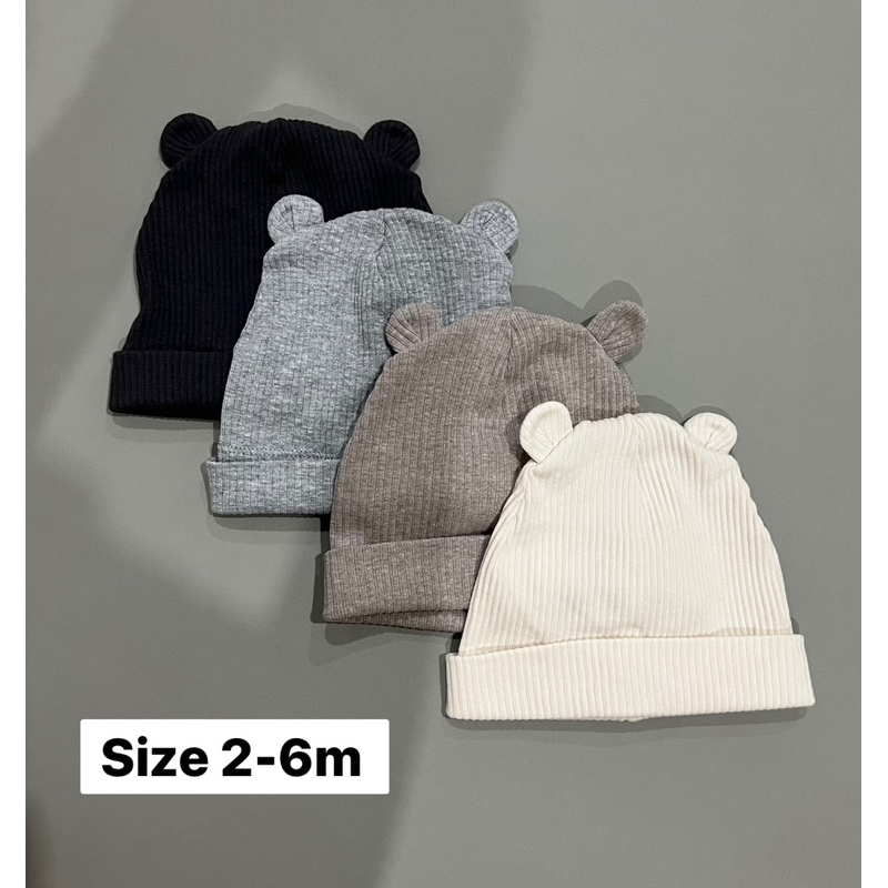 (มือสอง) H&M Baby หมวกหูหมี (size 0-2m, 2-6m)