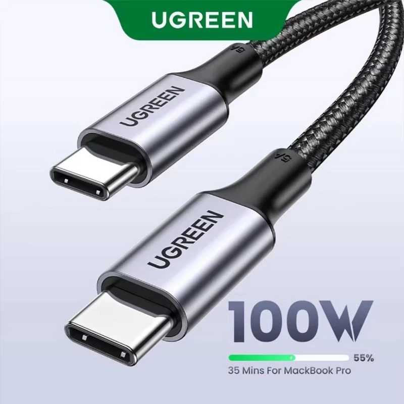 แท้💯 UGREEN สายชาร์จเร็ว Type C to Type C PD 100W 20V 5A ไนลอนถัก USB Type C to Type C iPhone17 16 15 Pro Pro Max