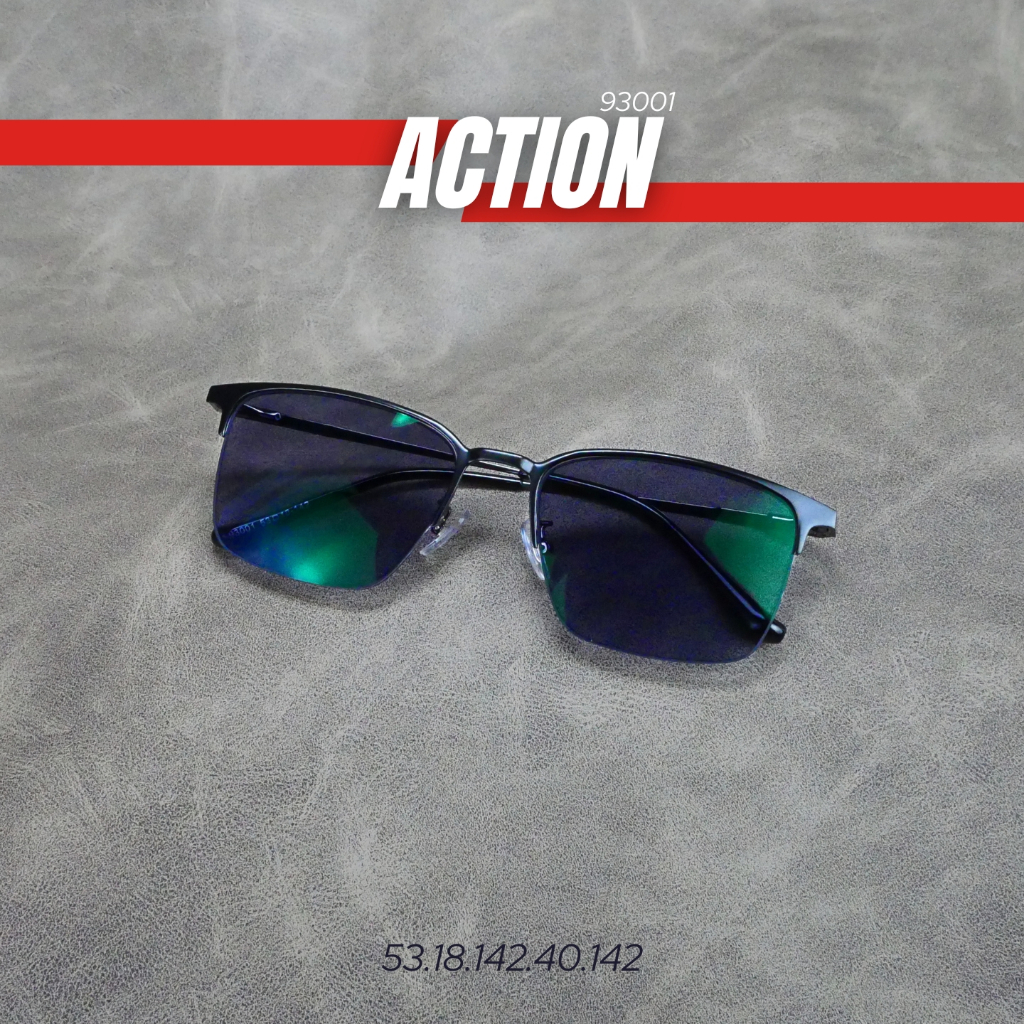 แว่นตาสายตายาว เลนส์ 2ชั้นออโต้ รุ่น ACTION แอคชั่น 93001 กรอบเซาะร่อง ขาสปริงยืดหยุ่นใส่สบาย เลนส์ออกแดดเปลี่ยนสีเทาดำ