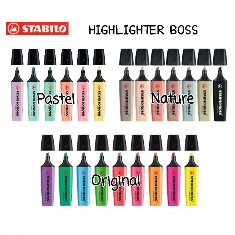 Stabilo Boss ปากกาเน้นข้อความ ไฮไลท์ สตาร์บิโล Highlighter โทนสี Original, Pastel ,Nature Colors (ราคาต่อ 1 ด้าม)