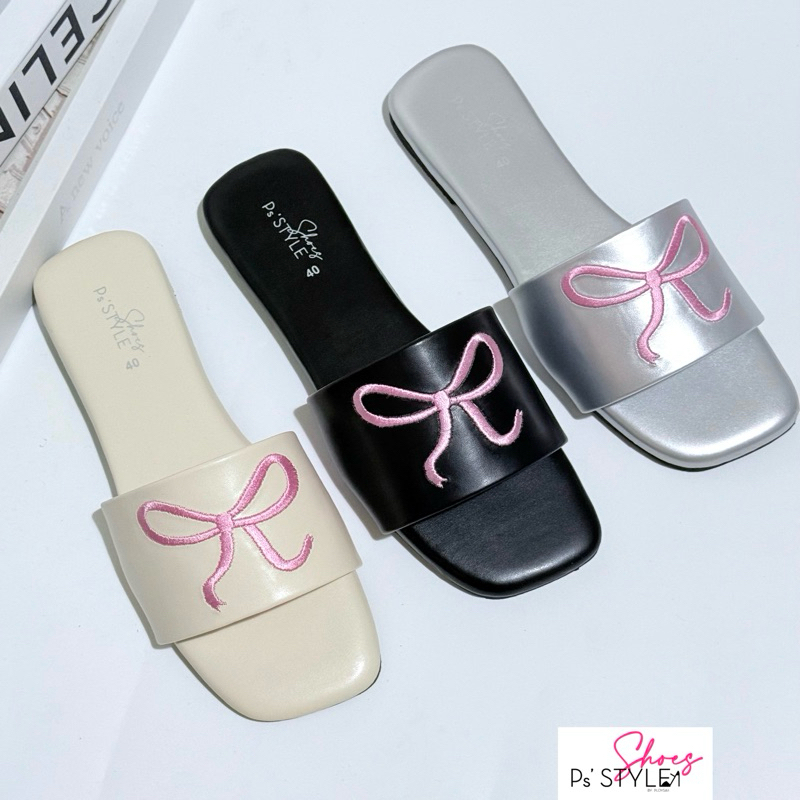 (06) รองเท้าแตะ พื้นนุ่ม 🎀 ปักโบว์ น่ารักมาก พร้อมส่ง