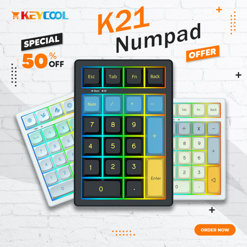 Keycool K19 K21 แป้นตัวเลข Numpad Hot-Swappable Wireless Bluetooth 3Modes Numeric Keypad with Knob Mechanical Keyboard