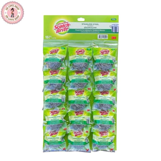 Scotch 3M ฝอย ฝอยขัดสเตนเลส ขัดหม้อ ฝอยสแตนเลส 14 กรัม (12 ชิ้น แถม 3 ชิ้น) ฝอยขัด สก็อตซ์ไบรต์