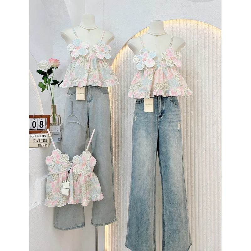 NN667 เสื้อสายเดี่ยวอกดอกไม้ ลายเข้าใหม่สีหวานมาก Peekanong🌷